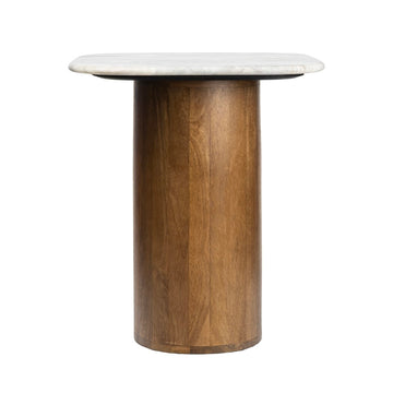 Kaito 18" Rustic Minimalist Marble/Wood Accent Table